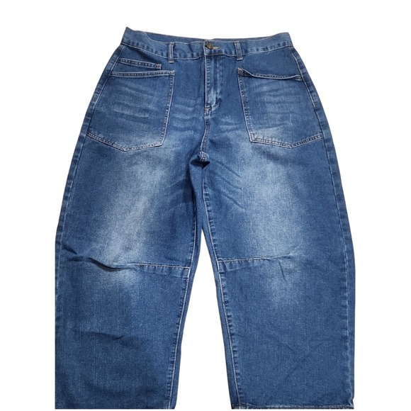 Denim - Barrel Jeans 10 Boho Western Relaxed Blue High Waist Ankle Large Slouchy Slung